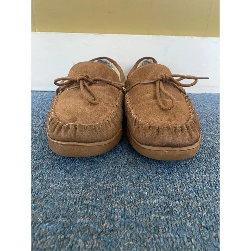 Bearpaw men 13 slip on suede moccasins w/tie laces tan